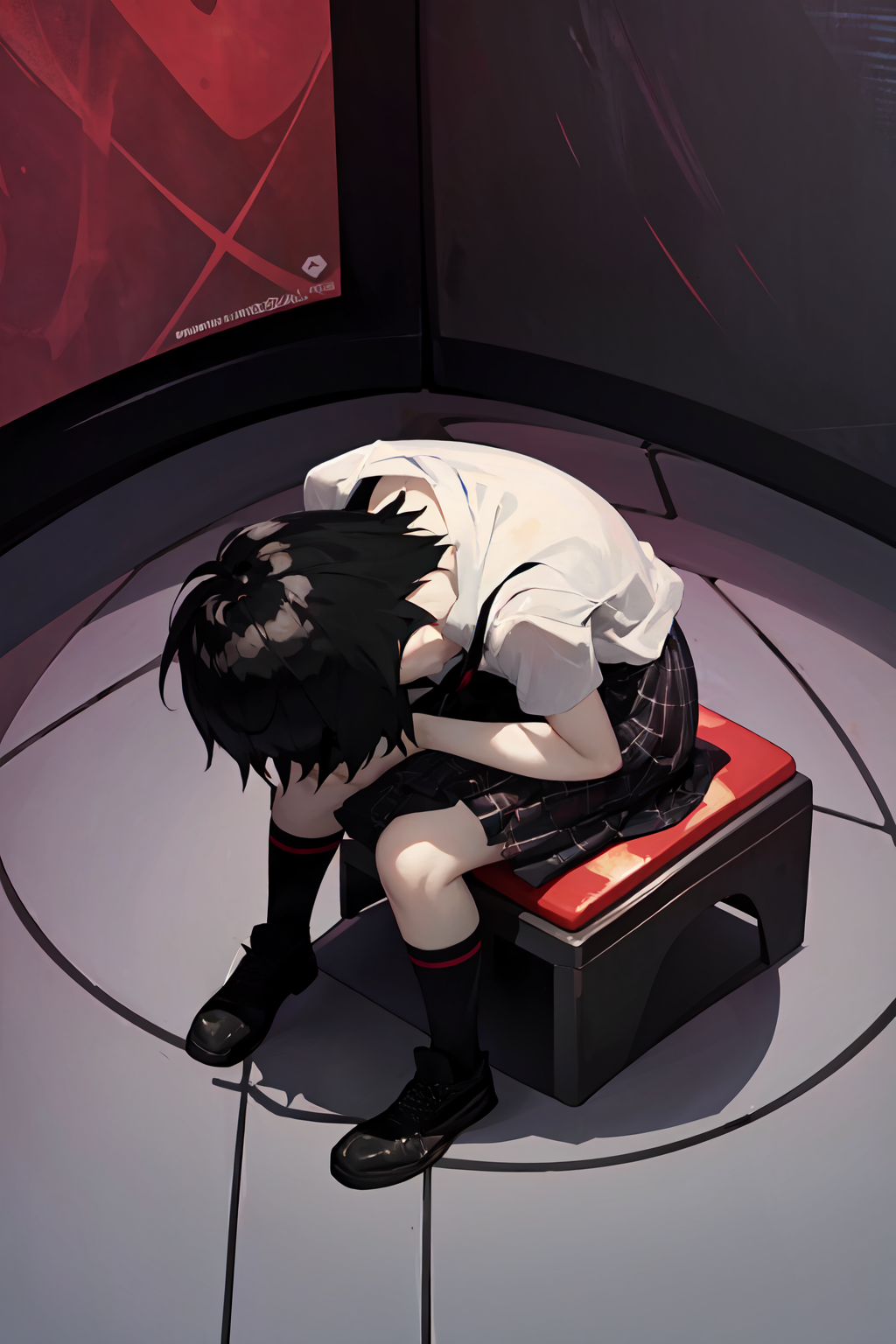 00796-937743482-masterpiece,best quality,1girl,solo,peniparker,(black hair),short hair,pale skin,spider web,shinjichair,sitting,head down,simple.png
